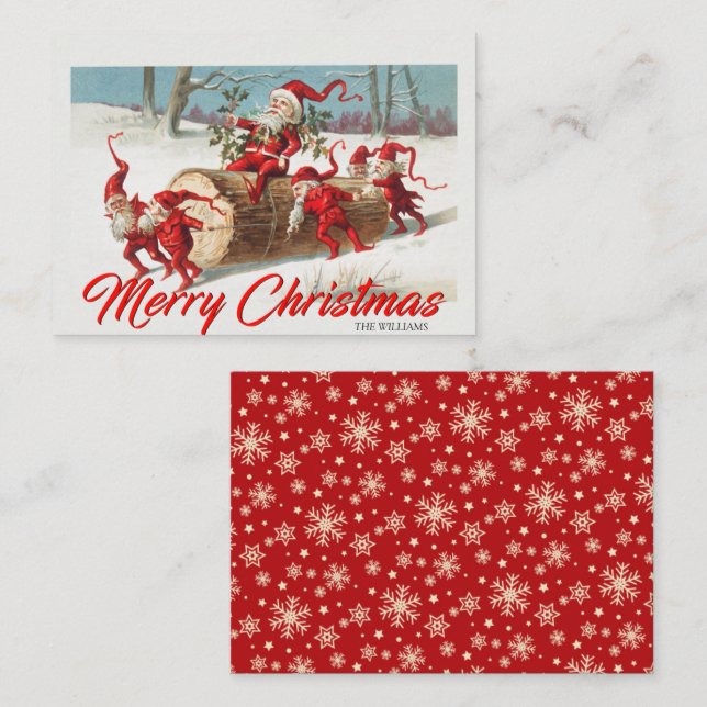 Vintage Santa Gnomes Elves Merry Christmas Card (Front/Back)