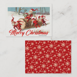 Vintage Santa Gnomes Elves Merry Christmas Card