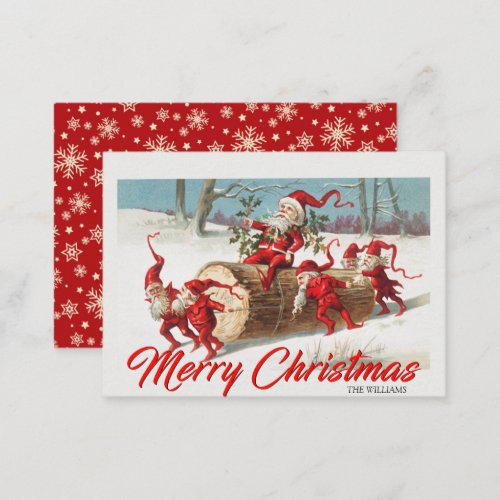 Vintage Santa Gnomes Elves Merry Christmas Card