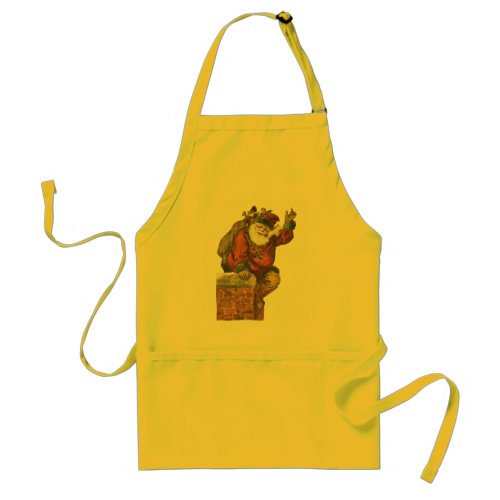 Vintage Santa Going Down Chimney Adult Apron