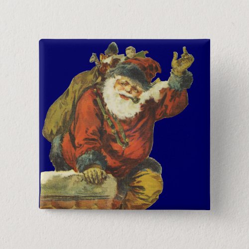 Vintage Santa Going Down Chimney Button