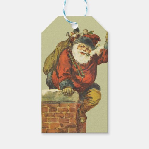 Vintage Santa Going Down Chimney Gift Tags