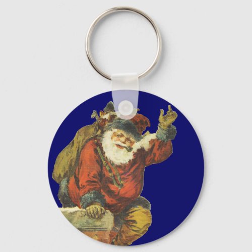 Vintage Santa Going Down Chimney Keychain