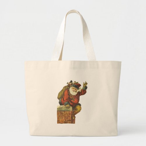 Vintage Santa Going Down Chimney Large Tote Bag