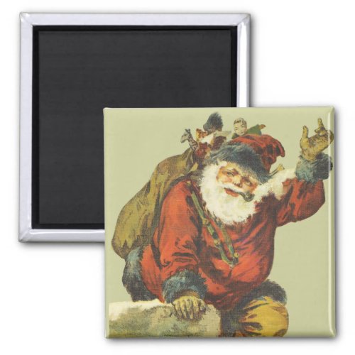 Vintage Santa Going Down Chimney Magnet