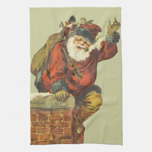 Vintage Santa Going Down Chimney Towel (Vertical)