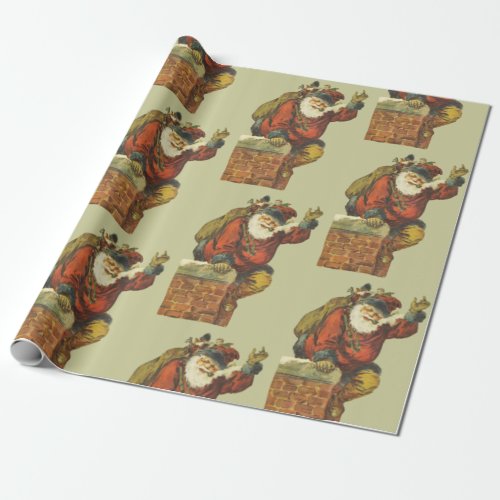 Vintage Santa Going Down Chimney Wrapping Paper