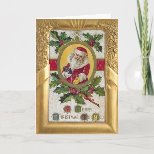 Vintage Santa Gold Frame Christmas Card