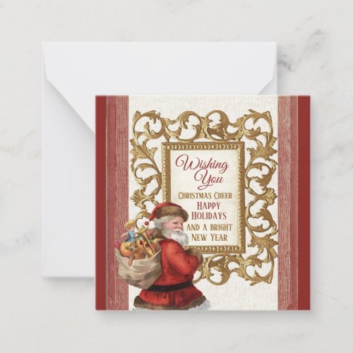 Vintage Santa Gold Frame Merry Christmas New Year  Note Card
