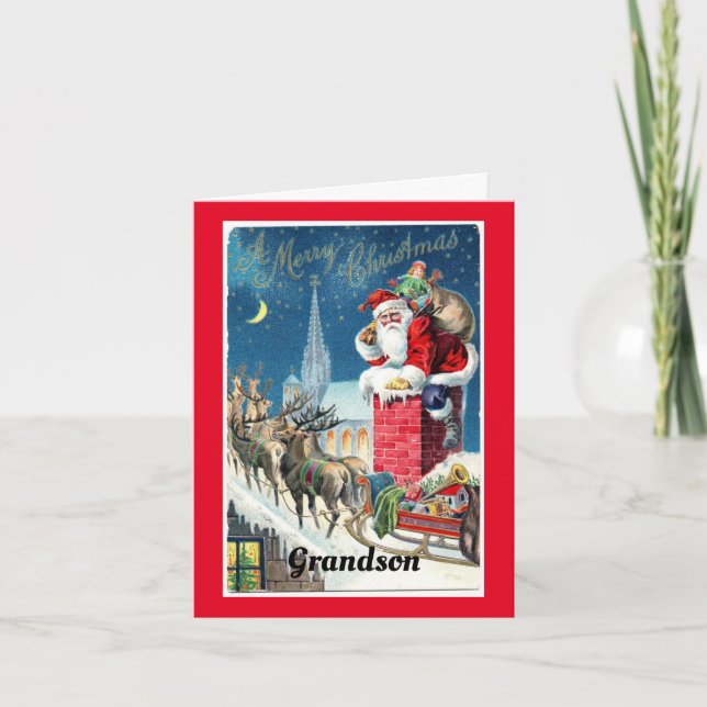 Vintage Santa Grandson Holiday Card (Front)