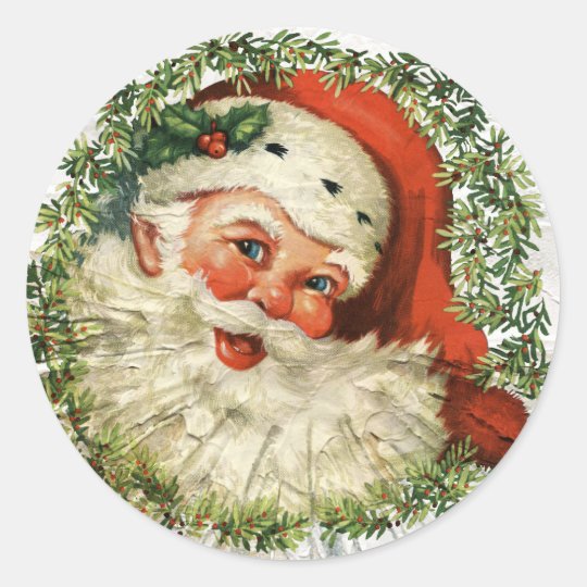 Vintage Santa Grunge Classic Round Sticker | Zazzle.com