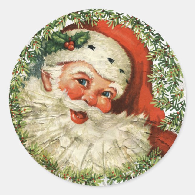 Vintage Santa Grunge Classic Round Sticker (Front)
