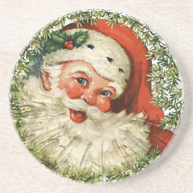 Vintage Santa Grunge Drink Coaster (Front)