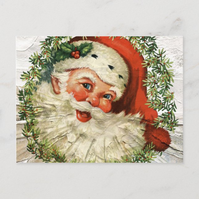Vintage Santa Grunge Holiday Postcard (Front)