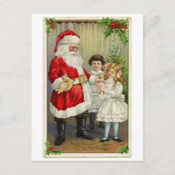 Vintage Santa Handing Out Gifts Holiday Postcard by santasgrotto at Zazzle