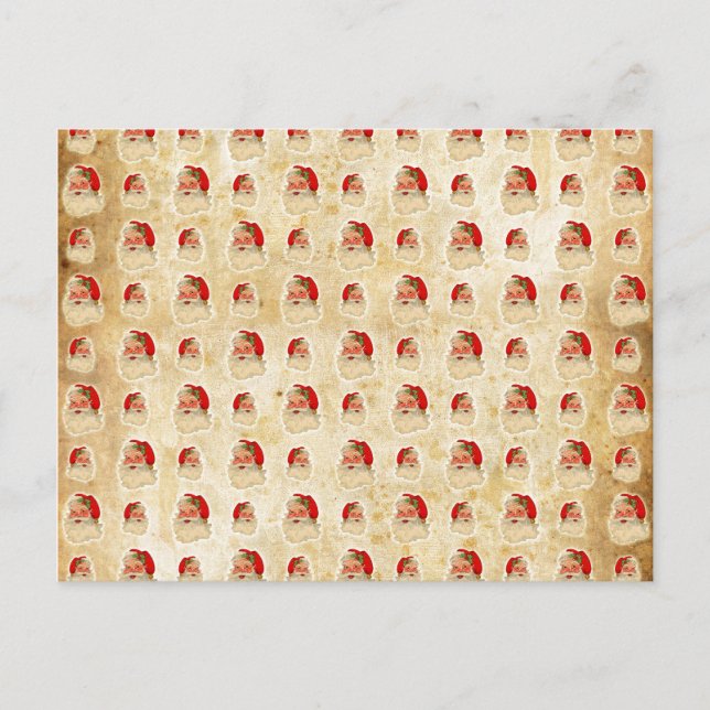 Vintage Santa Head Pattern Holiday Postcard (Front)
