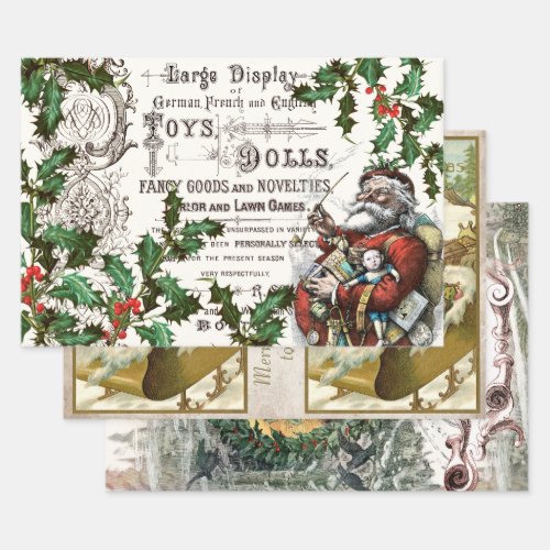 VINTAGE SANTA HEAVY WEIGHT DECOUPAGE PRINTS WRAPPING PAPER SHEETS