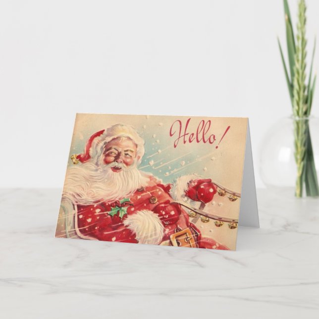 Vintage Santa Hello Holiday Card (Front)