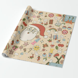 vintage santa hippie groovy christmas wrapping paper