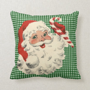 vintage santa holding candy cane throw pillow