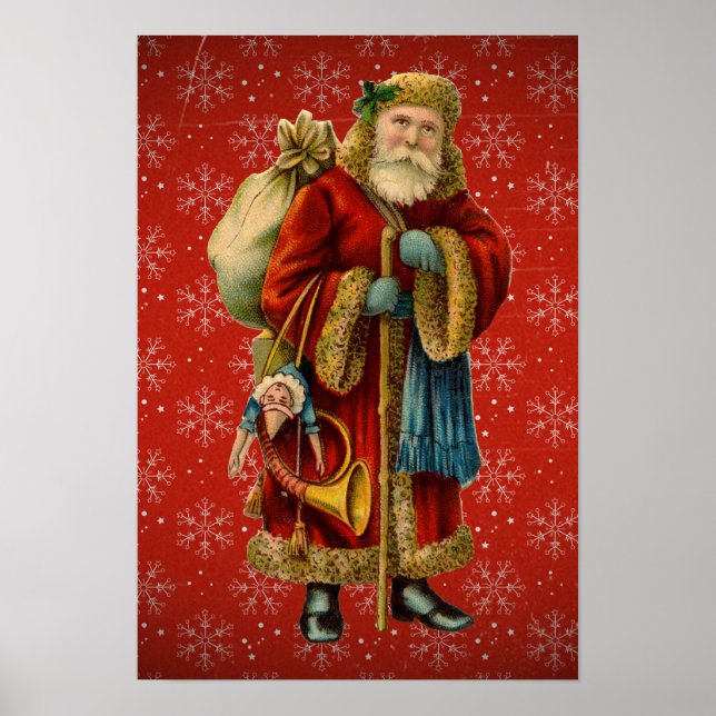 Vintage Santa Holding Staff Poster (Front)