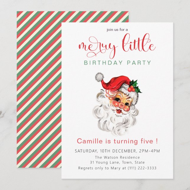  Vintage Santa Holiday Birthday Invitation (Front/Back)