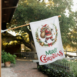 Vintage Santa House Flag