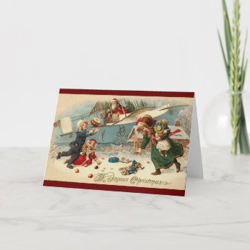 Vintage Santa In Airplane Holiday Card by vintagecreations at Zazzle