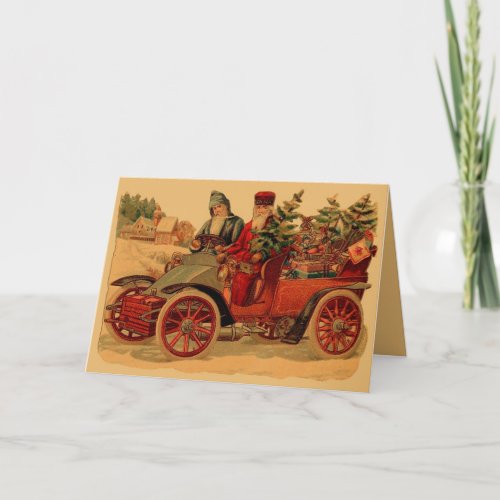 Vintage Santa in automobile Holiday Card