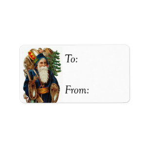 Vintage Santa In Blue With Toys Gift Tag