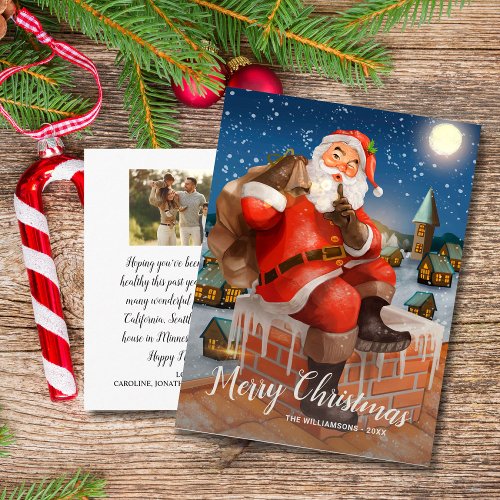 Vintage Santa In Chimney Custom Family Photo Postcard