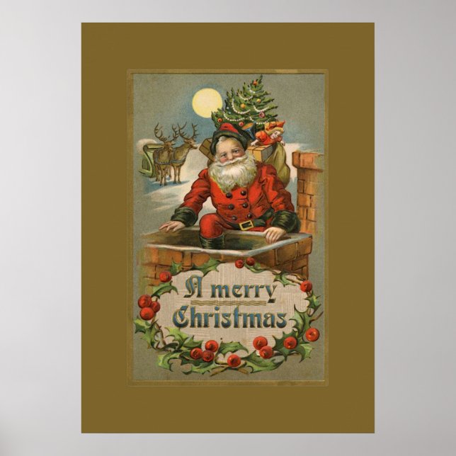 Vintage Santa in Chimney Poster (Front)