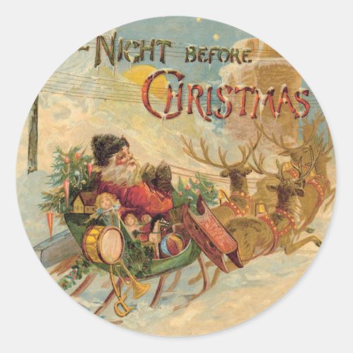 Vintage Santa in his reindeer sleigh Classic Round Sticker