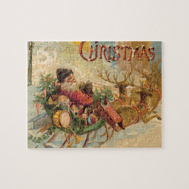Vintage Santa in his reindeer sleigh Jigsaw Puzzle (Horizontal)