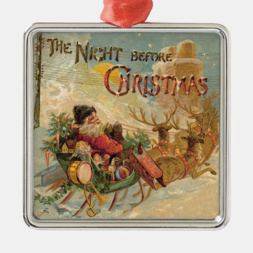 Vintage Santa in his reindeer sleigh ornament