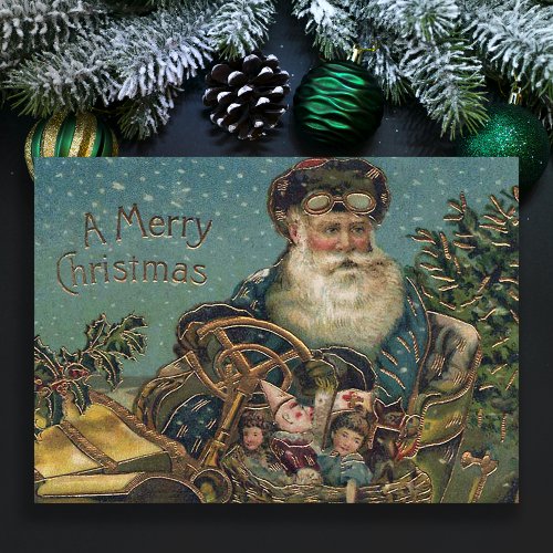 Vintage Santa in Roadster Holiday Card