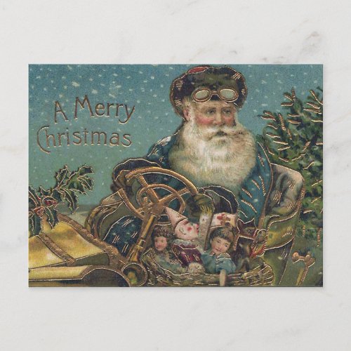 Vintage Santa in Roadster Holiday Postcard