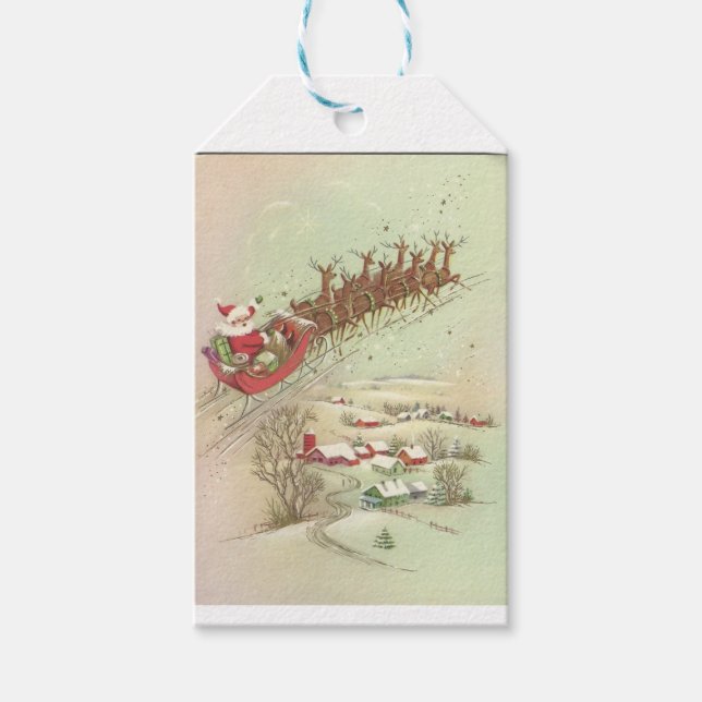 Vintage Santa In Sleigh Gift Tags (Front)