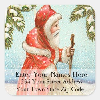 Vintage Santa In Snow Address Label by pjwuebker at Zazzle