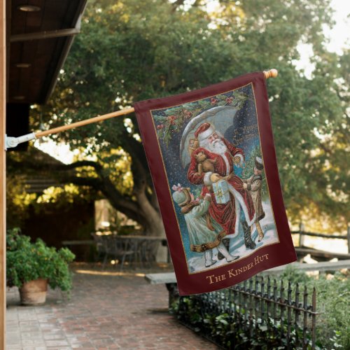 Vintage Santa in Snow with Children  Umbrella Hou House Flag