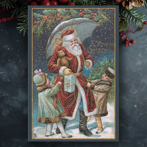 Vintage Santa in Snow with Children  Umbrella Tissue Paper