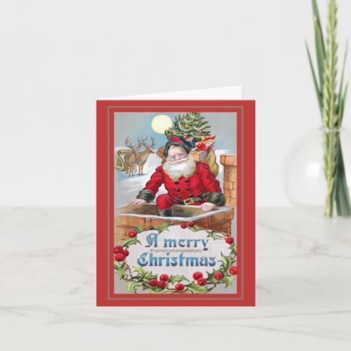 Vintage Santa in the Chimney Folded Christmas Card