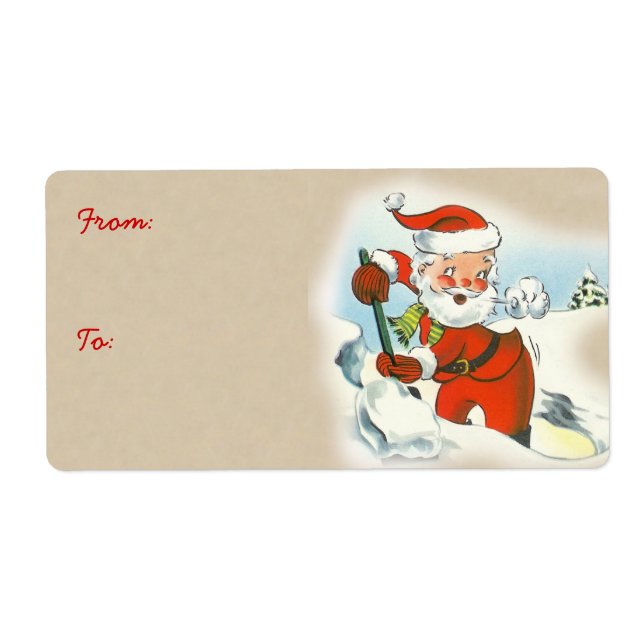 Vintage Santa in the Snow Christmas Gift Labels (Front)