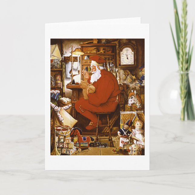 Vintage Santa in Workshop Card (Front)