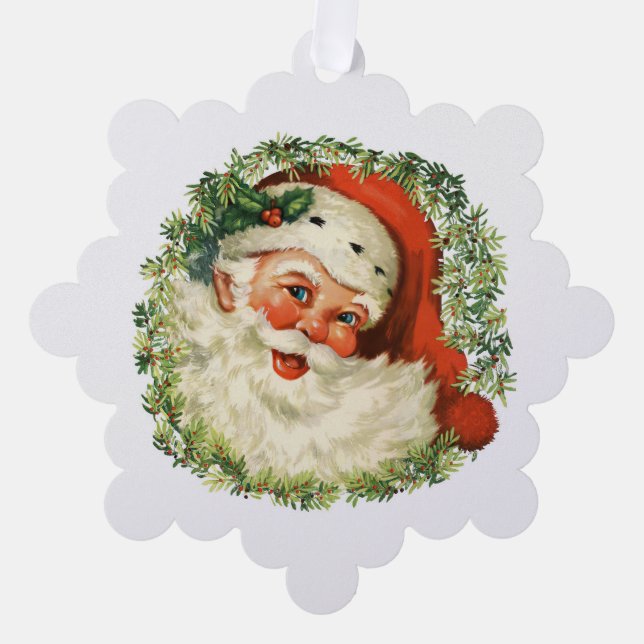 Vintage Santa In Wreath Paper Ornament Card (Front)