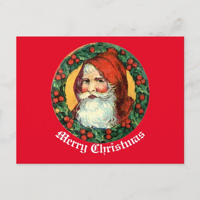 Vintage Santa In Wreath Postcard (Front)