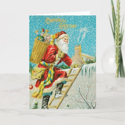 Vintage Santa is on the Roof Christmas Card