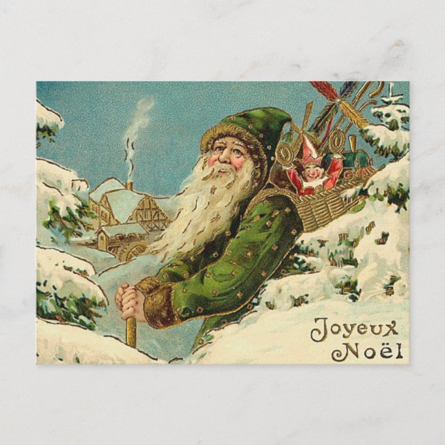 Vintage Santa - Joyeux Noel Holiday Postcard (Front)