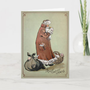 Vintage Santa Lighting a Smoke Holiday Card