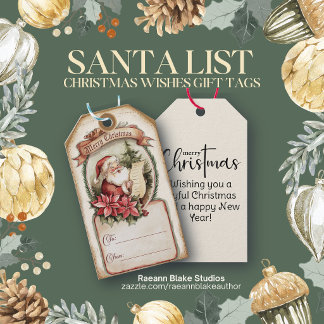 Vintage Santa List Christmas Wishes Gift Tag